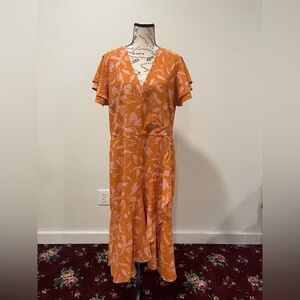 Elegant Orange Floral faux Wrap maxi dress